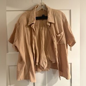 Tan Button-Up Shirt and Shorts Set